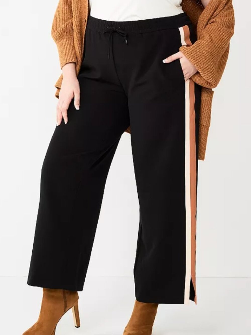 Nine West Women's Size XXL Black Side Stripe Sporty Pull On Wide Leg Pants